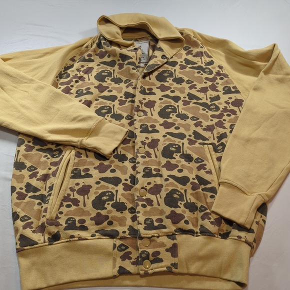Imperious Sweatshirt Mens L Tan Faded Camo Splat Man Snap Front Pakistan Cotton - Picture 1 of 10